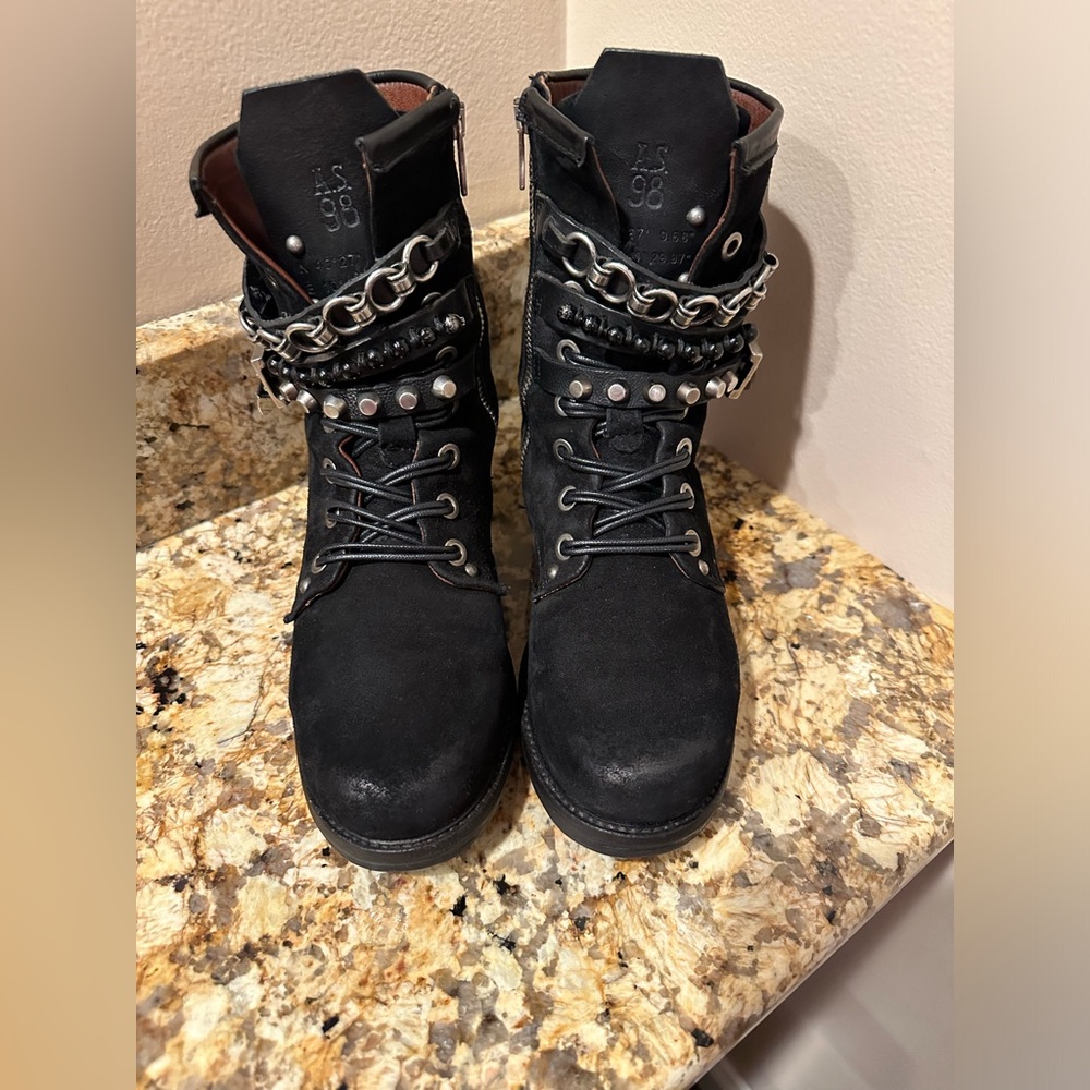 AS98 Strappy Black Moto Boot EU 38 7.5-8.0